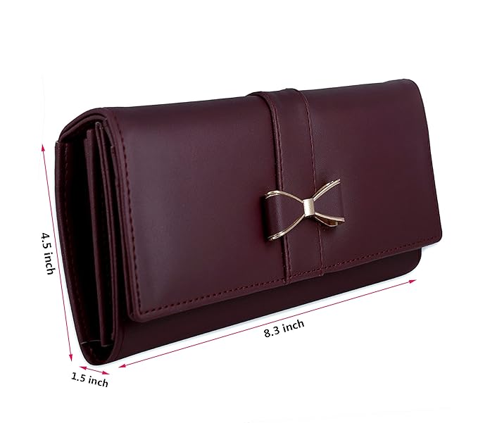 Women's Maroon Faux Leather Hand Wallet Clutch Trendy | 6 Card Slots | Phone Pocket