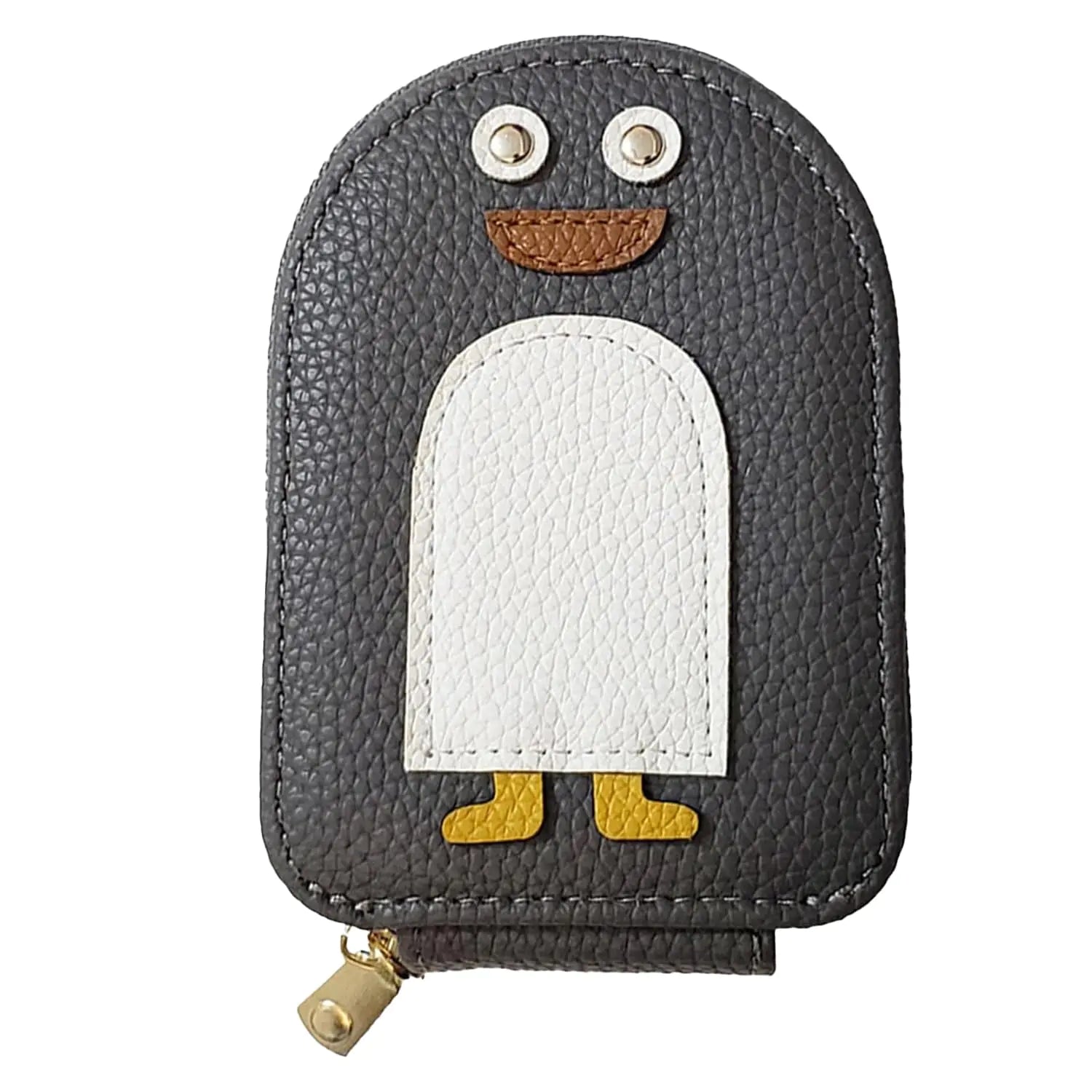 Cute Penguin PU Leather Card Holder & Coin Purse – Small Zipper Wallet with Multi Card Slots (Grey)