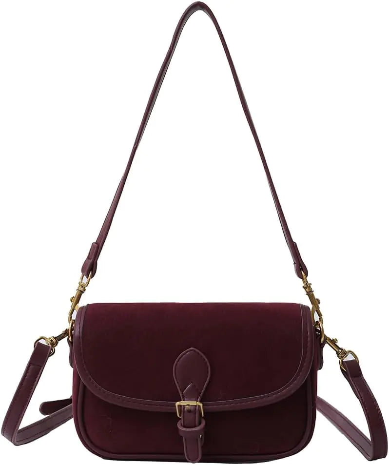 Brown Suede Bag for Women Burgundy Suede Purse Fall Wine Purse Trendy Small Crossbody Bag Satchel Purse (Burgundy)