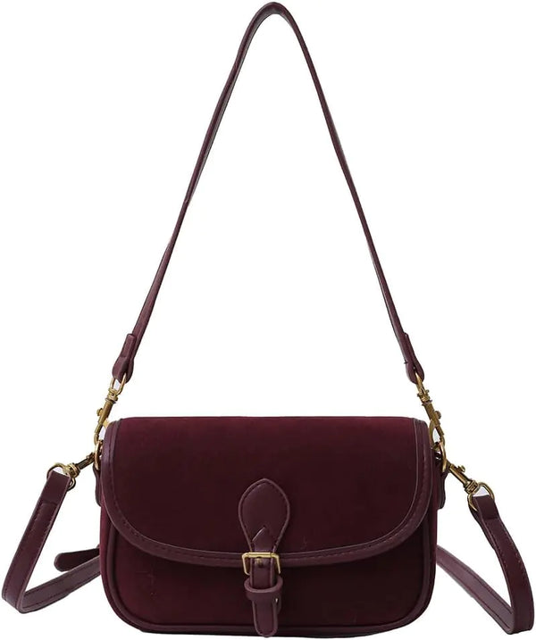 Brown Suede Bag for Women Burgundy Suede Purse Fall Wine Purse Trendy Small Crossbody Bag Satchel Purse (Burgundy)